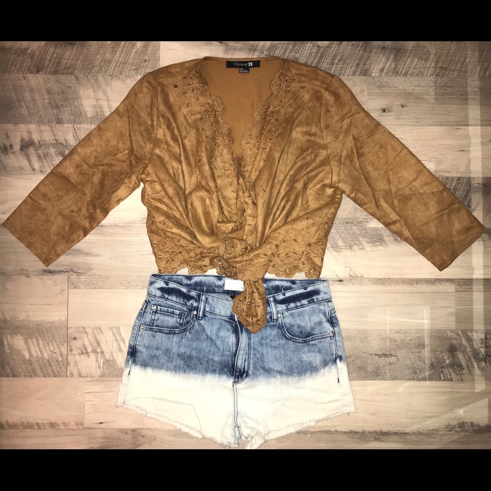 Faux Suede Wrap Top